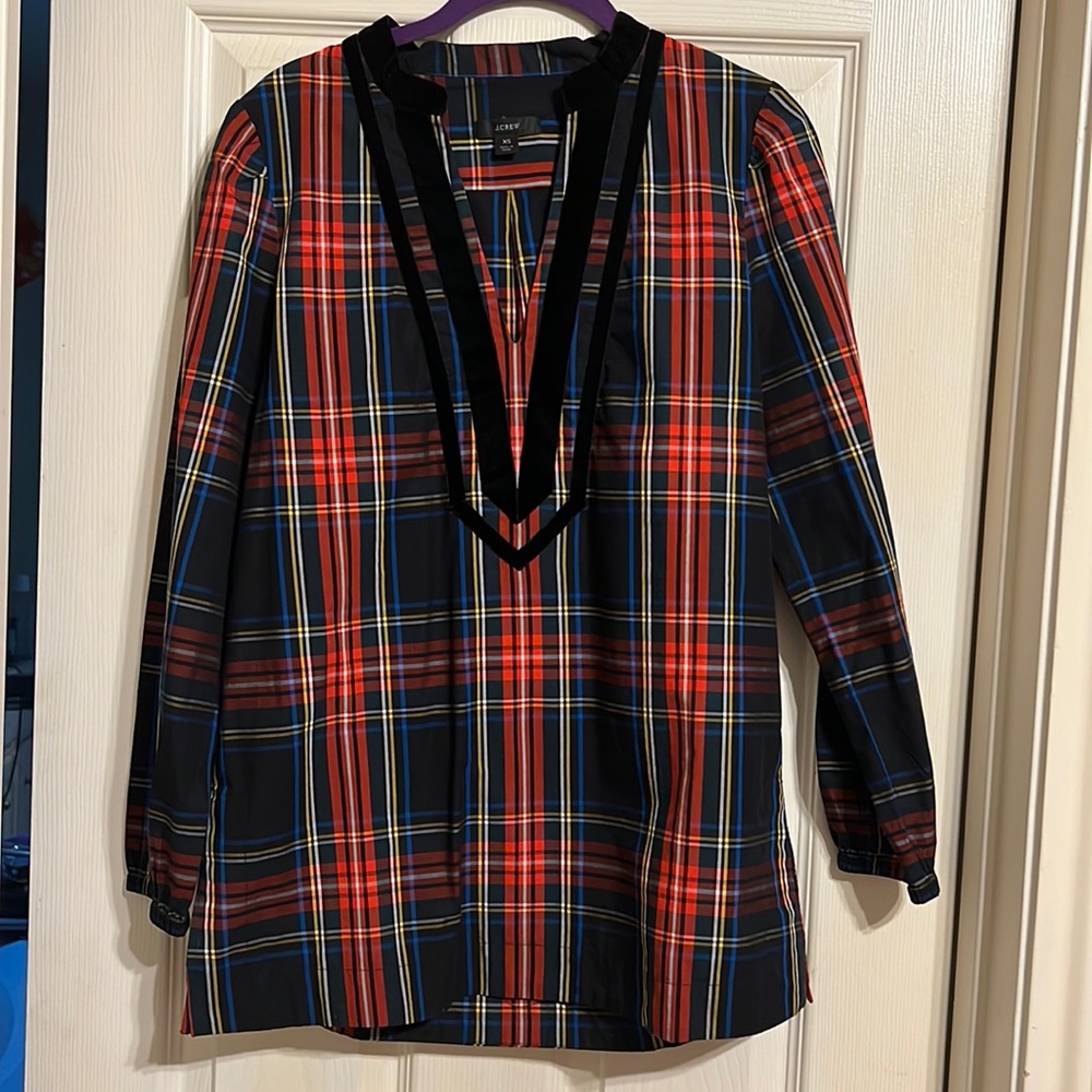 J. Crew Stewart Plaid Popover Tunic Top
